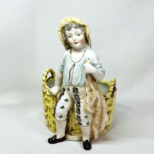 Hal-Sey Halsey Fifth Japan Vintage Figural Basket Planter Boy Figurine Vase MCM